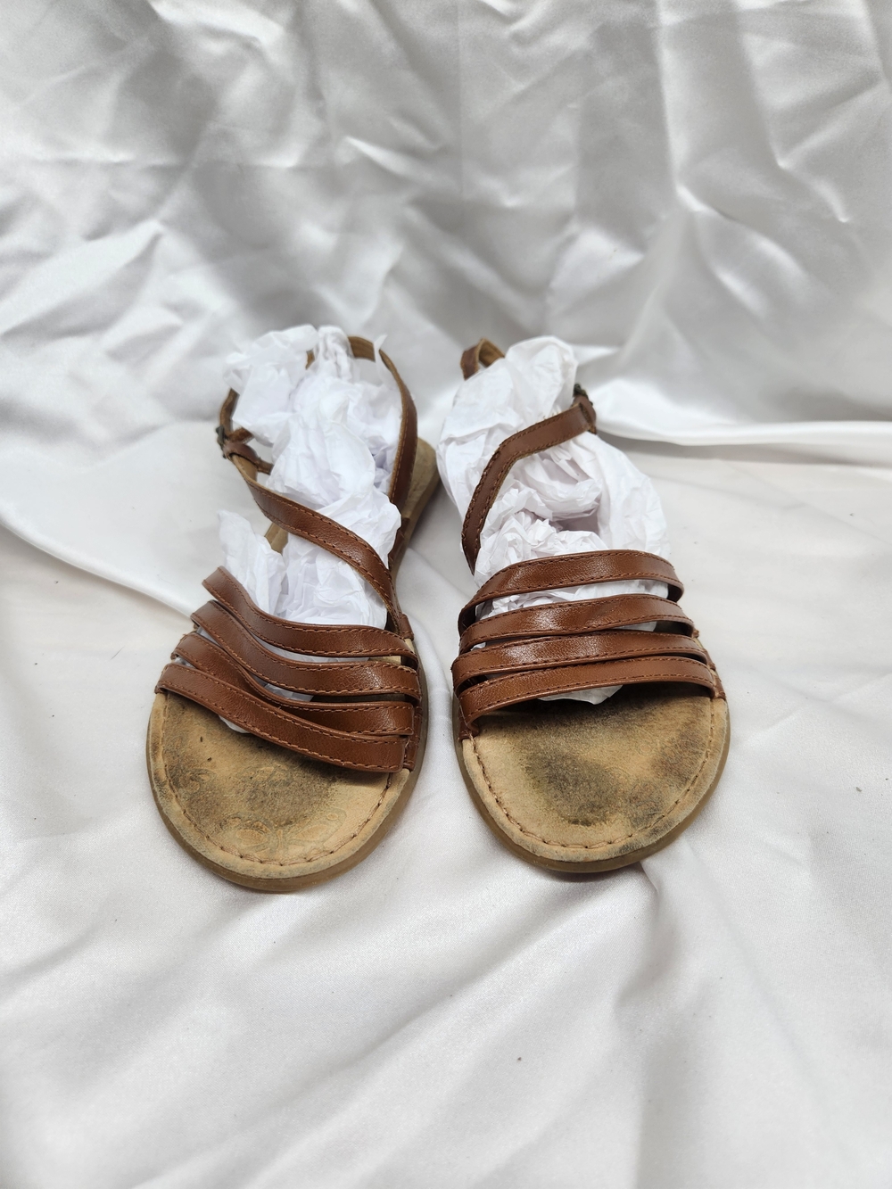 b.o.c. Brown Multi-Strap Leather Ankle Wrap Sandals